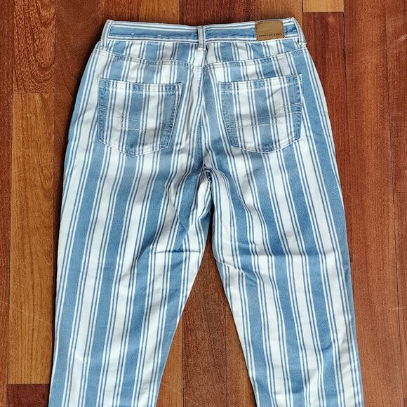 American Eagle Outfitters Blue/White Vertical Striped Mom Jeans Size 4 Short - Picture 11 of 16